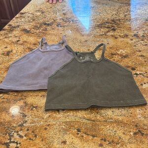 FP Movement Bundle. Happiness runs crop tank tops. Green/grey. Size Med/lg.